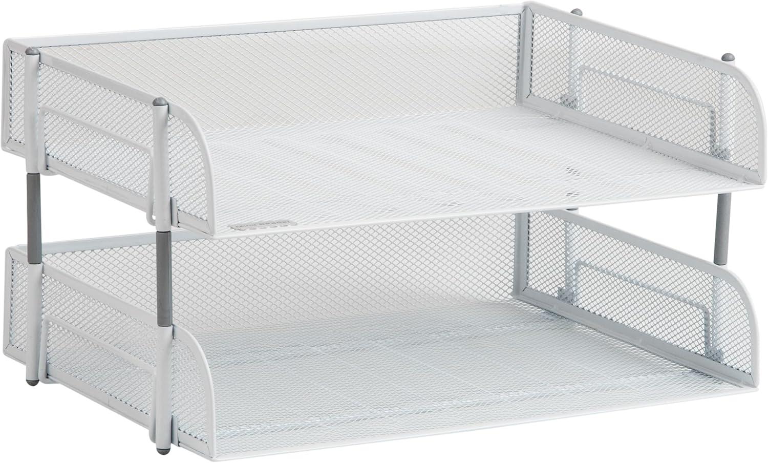 imageMind Reader Stackable Paper Tray Desktop Organizer File Storage Office Metal Mesh 135 L x 10 W x 725 H 2 Pcs WhiteWhite