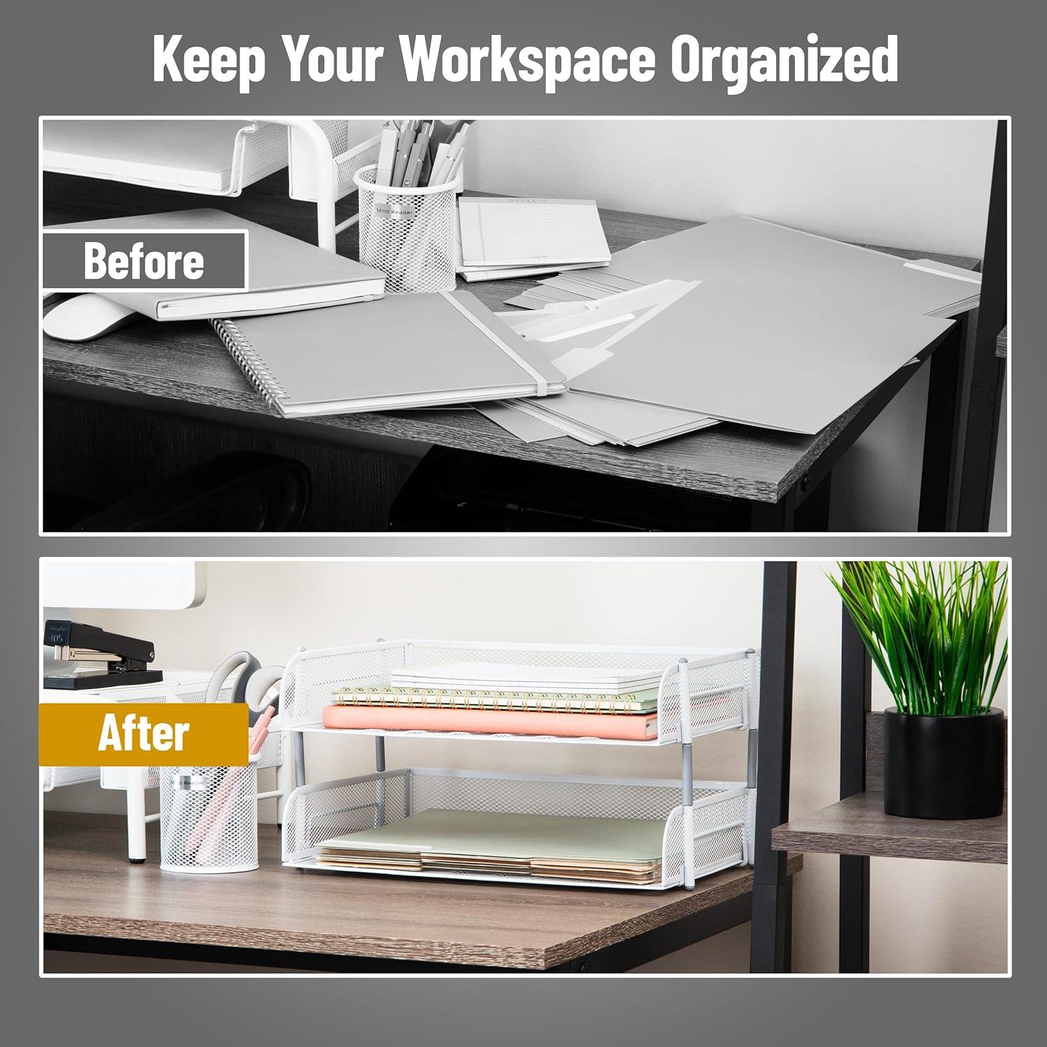imageMind Reader Stackable Paper Tray Desktop Organizer File Storage Office Metal Mesh 135 L x 10 W x 725 H 2 Pcs WhiteWhite
