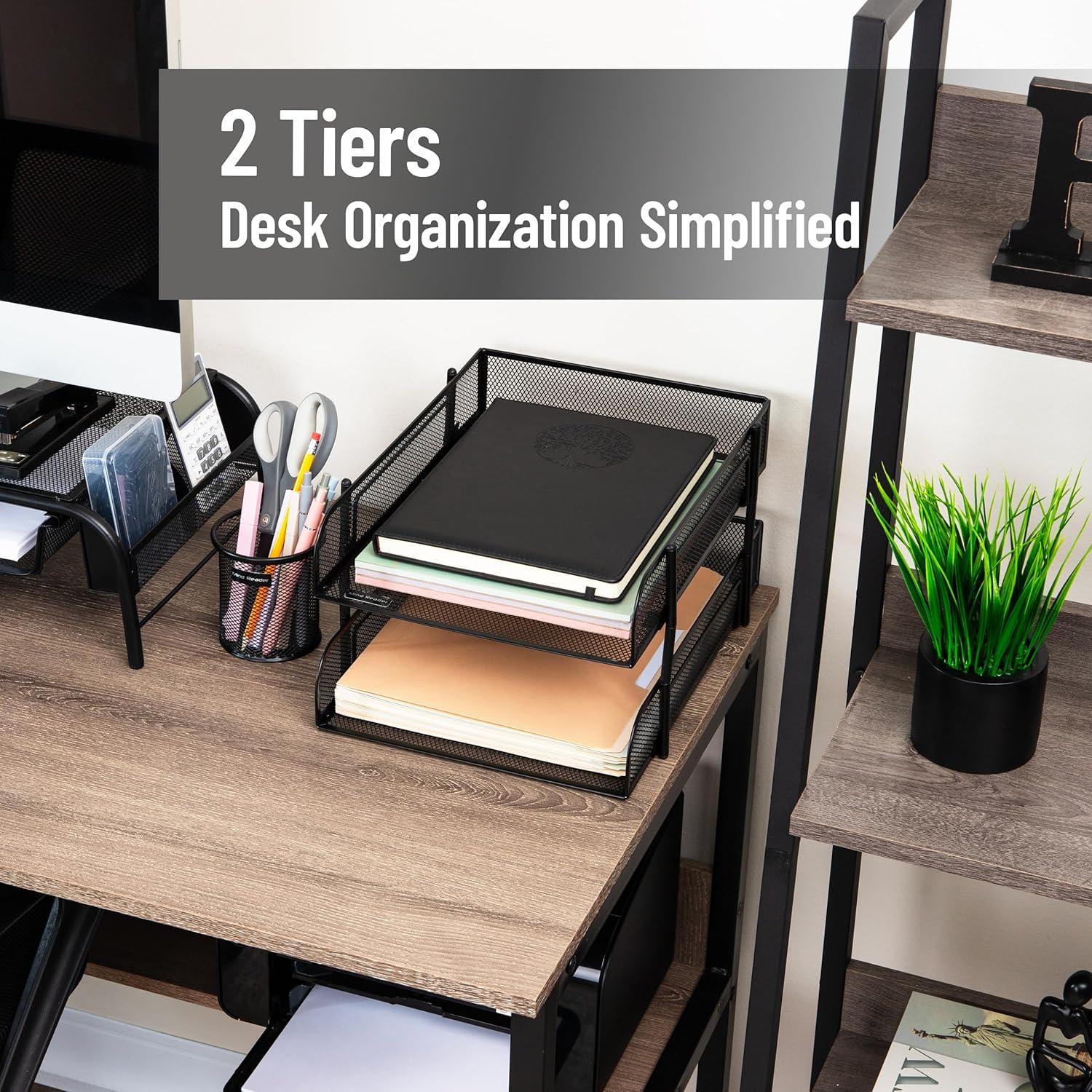 imageMind Reader Stackable Paper Tray Desktop Organizer File Storage Office Metal Mesh 2 Pcs PinkBlack