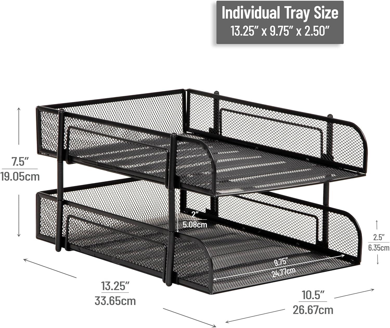 imageMind Reader Stackable Paper Tray Desktop Organizer File Storage Office Metal Mesh 2 Pcs PinkBlack