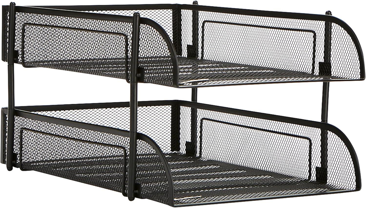 imageMind Reader Stackable Paper Tray Desktop Organizer File Storage Office Metal Mesh 2 Pcs PinkBlack