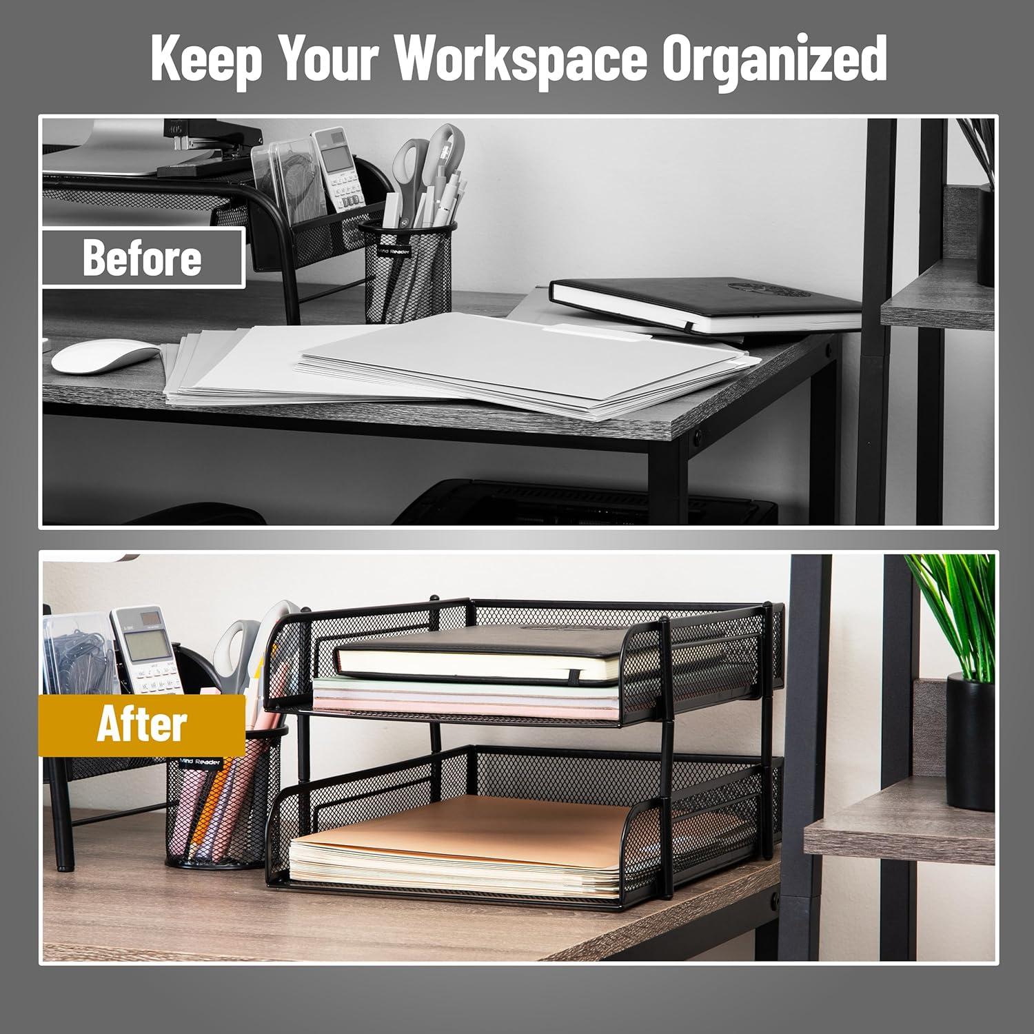 imageMind Reader Stackable Paper Tray Desktop Organizer File Storage Office Metal Mesh 2 Pcs PinkBlack