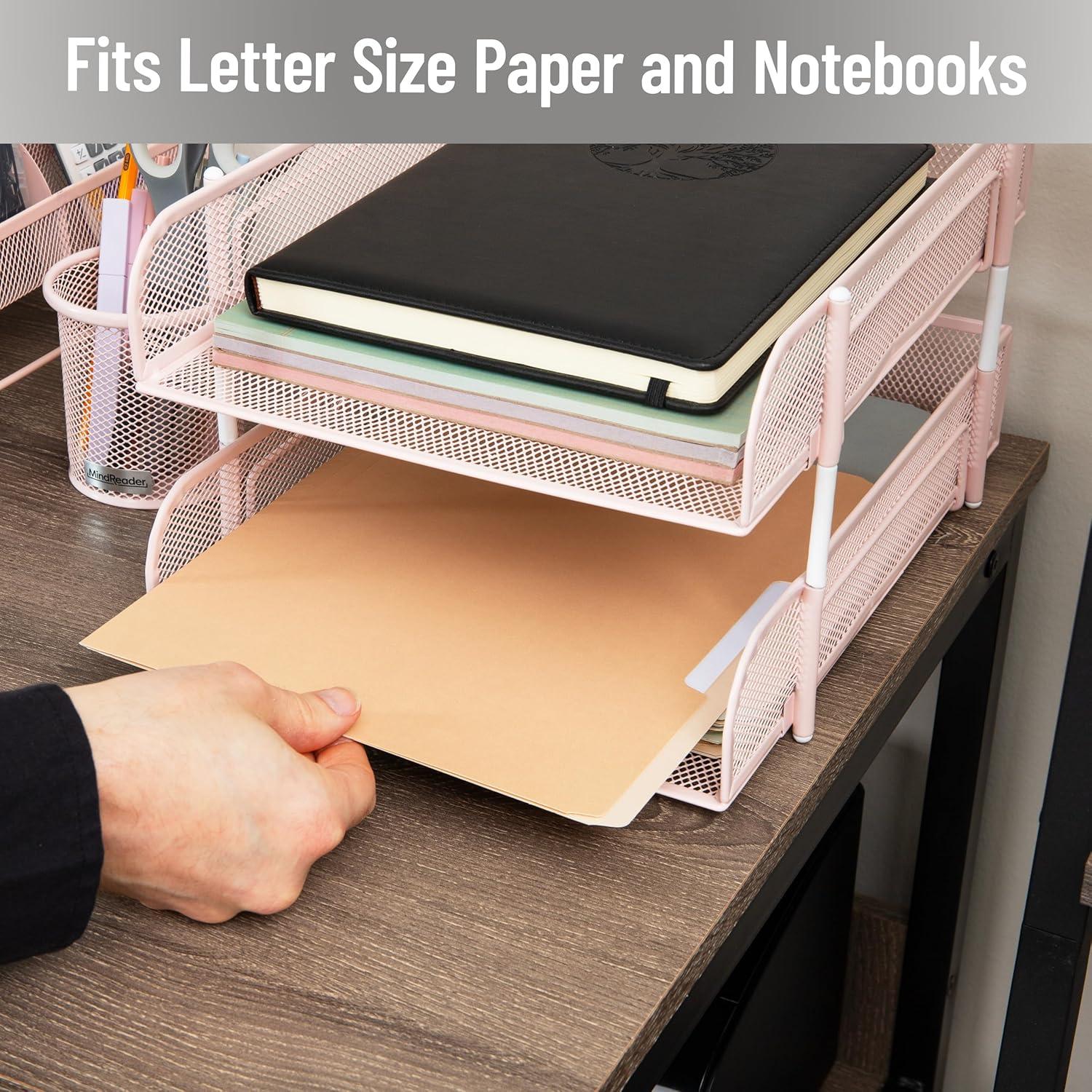 imageMind Reader Stackable Paper Tray Desktop Organizer File Storage Office Metal Mesh 2 Pcs PinkPink