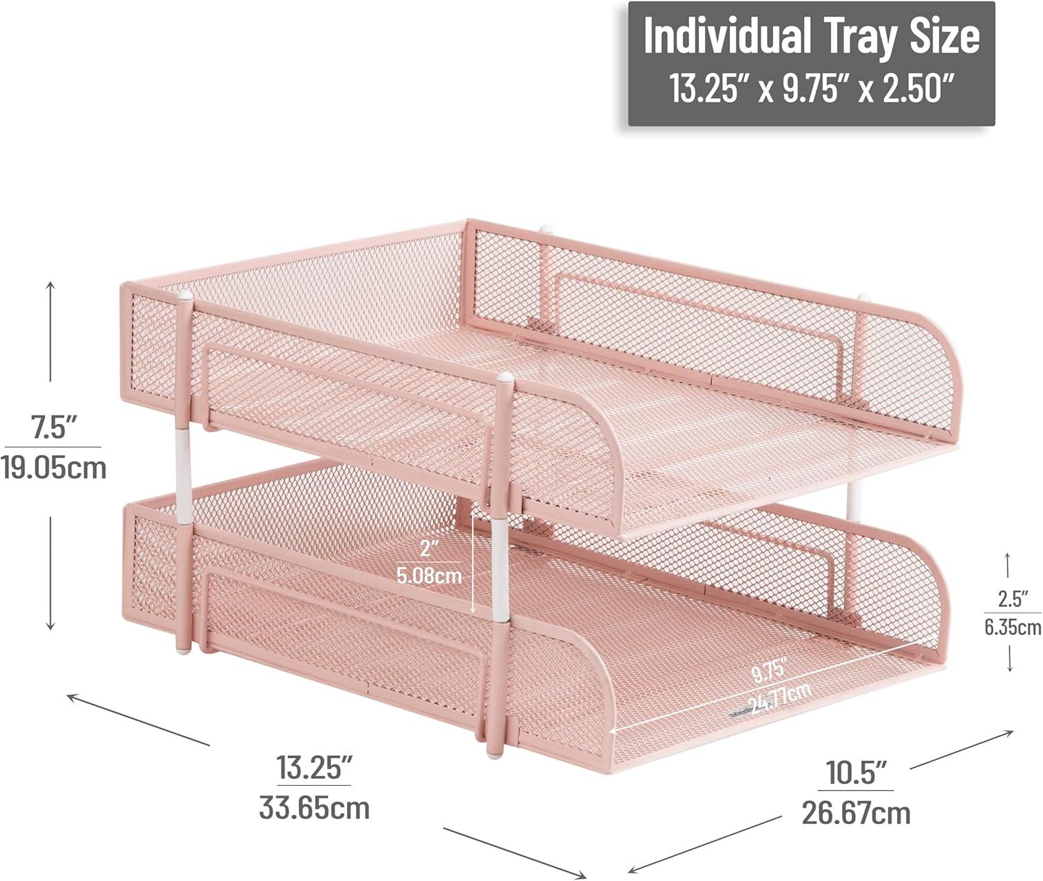 imageMind Reader Stackable Paper Tray Desktop Organizer File Storage Office Metal Mesh 2 Pcs PinkPink