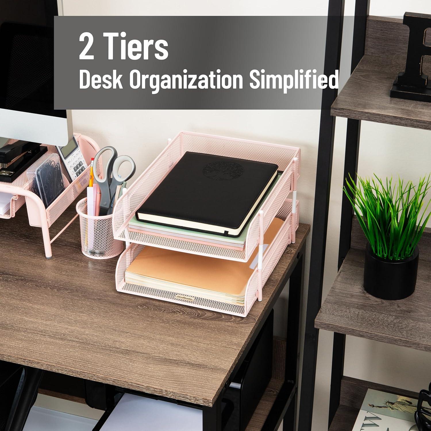 imageMind Reader Stackable Paper Tray Desktop Organizer File Storage Office Metal Mesh 2 Pcs PinkPink