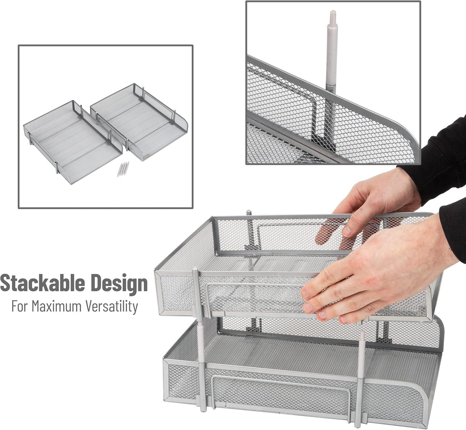 imageMind Reader Stackable Paper Tray Desktop Organizer File Storage Office Metal Mesh 2 Pcs PinkSilver