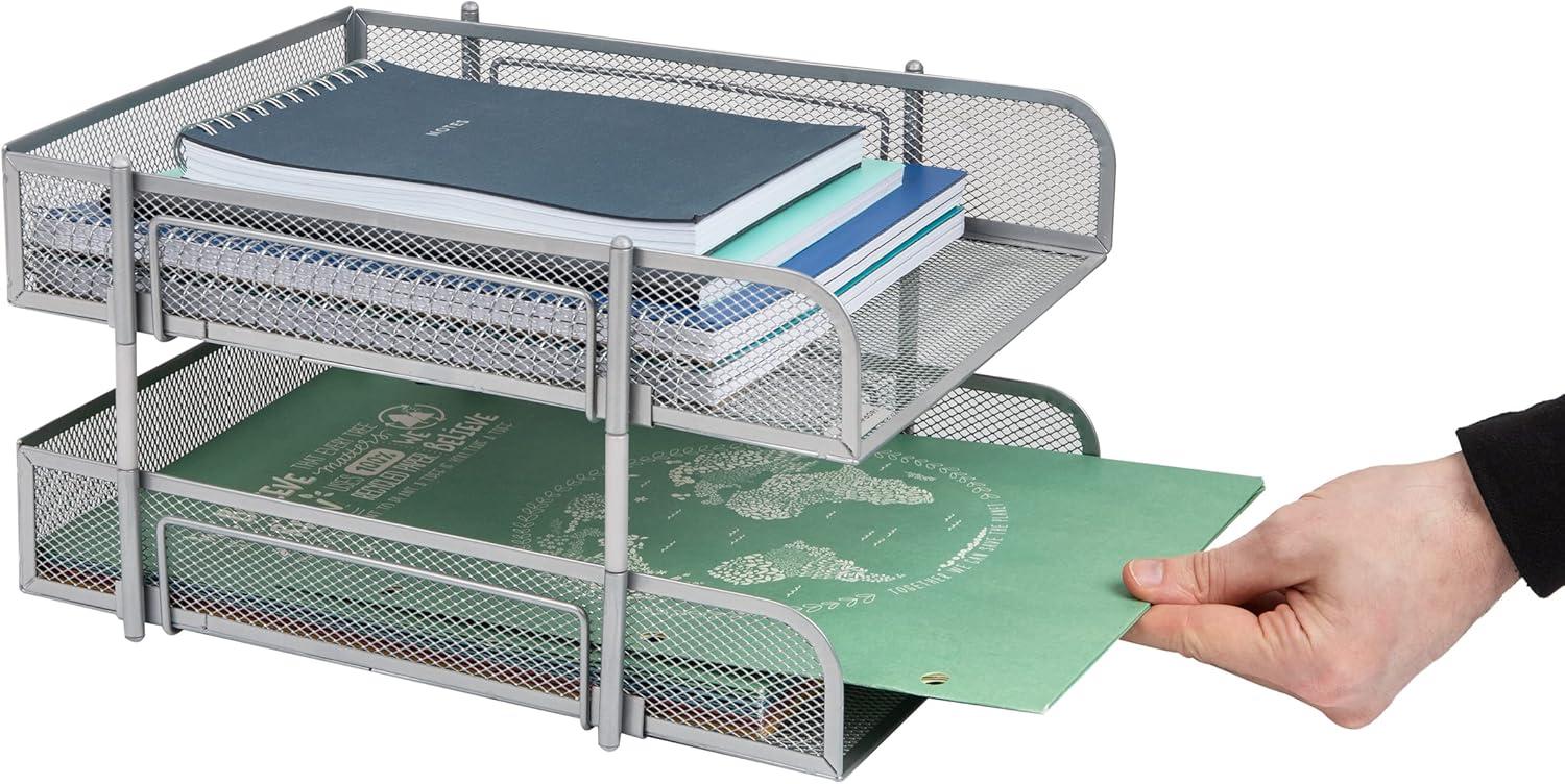 imageMind Reader Stackable Paper Tray Desktop Organizer File Storage Office Metal Mesh 2 Pcs PinkSilver