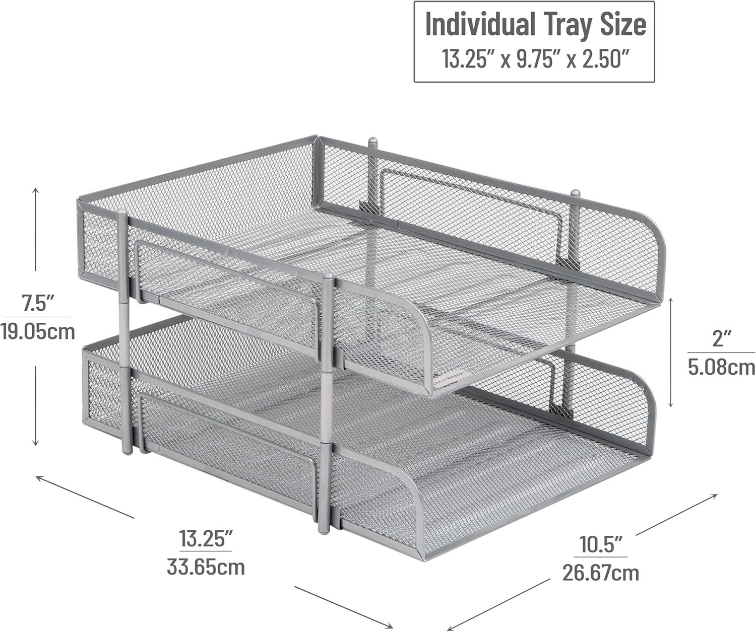 imageMind Reader Stackable Paper Tray Desktop Organizer File Storage Office Metal Mesh 2 Pcs PinkSilver
