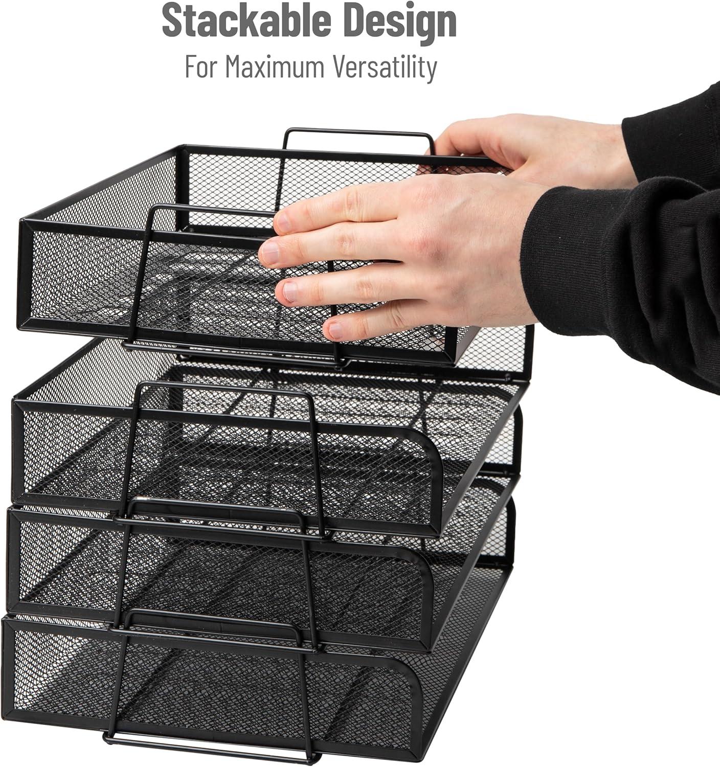 imageMind Reader Stackable Paper Tray Desktop Organizer File Storage Office Metal Mesh 4 Pcs PinkBlack