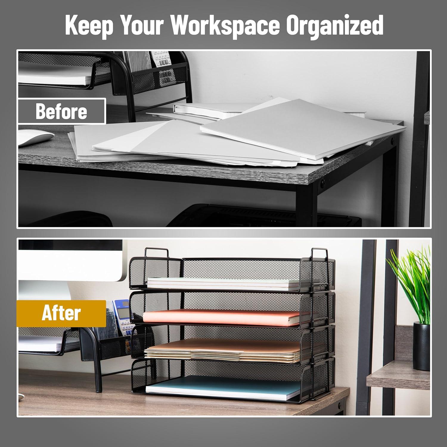 imageMind Reader Stackable Paper Tray Desktop Organizer File Storage Office Metal Mesh 4 Pcs PinkBlack