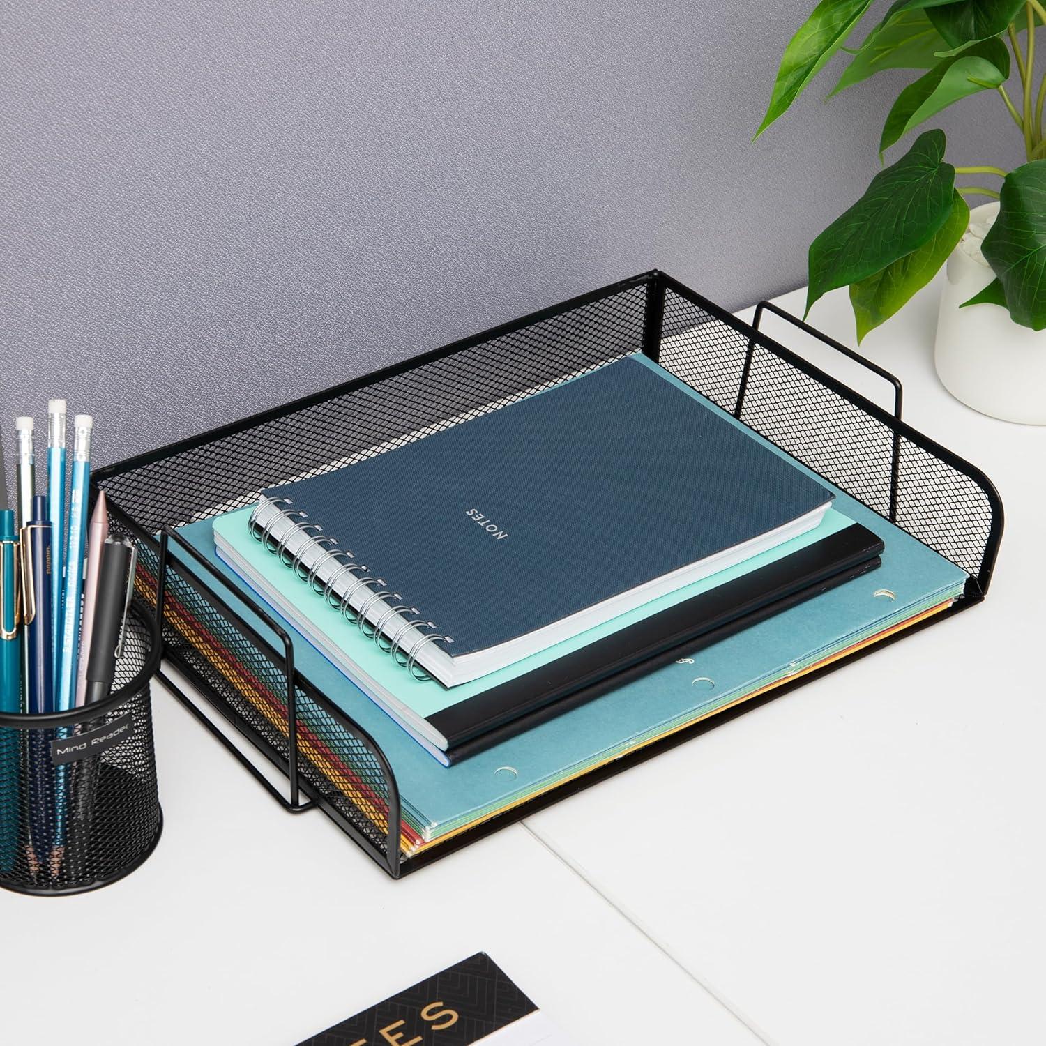 imageMind Reader Stackable Paper Tray Desktop Organizer File Storage Office Metal Mesh 4 Pcs PinkBlack