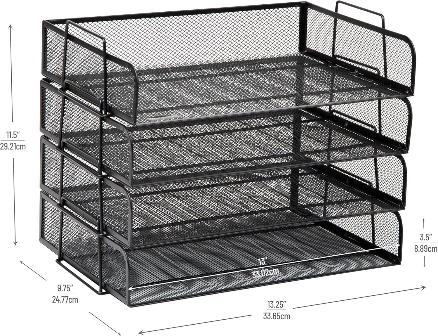 imageMind Reader Stackable Paper Tray Desktop Organizer File Storage Office Metal Mesh 4 Pcs PinkBlack