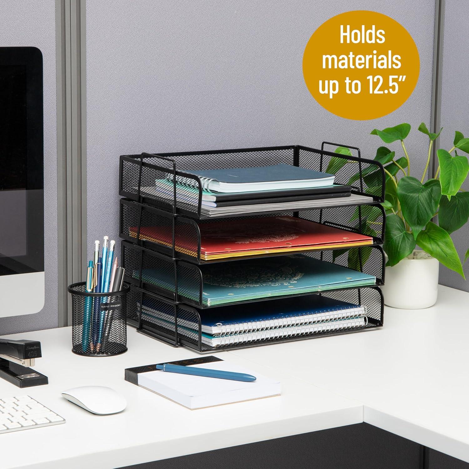 imageMind Reader Stackable Paper Tray Desktop Organizer File Storage Office Metal Mesh 4 Pcs PinkBlack