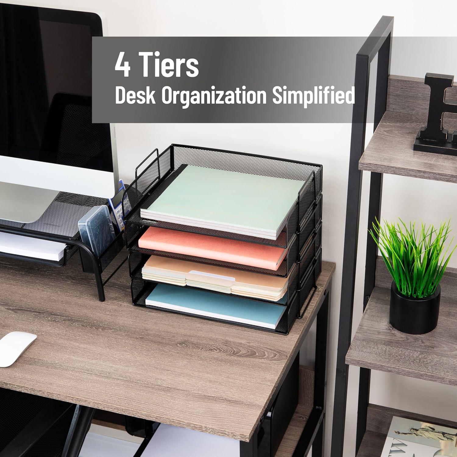 imageMind Reader Stackable Paper Tray Desktop Organizer File Storage Office Metal Mesh 4 Pcs PinkBlack
