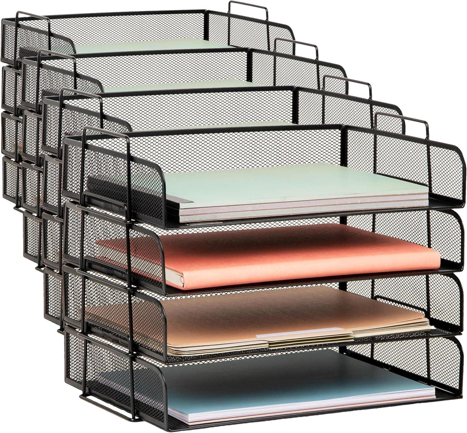 imageMind Reader Stackable Paper Tray Desktop Organizer File Storage Office Metal Mesh 4 Pcs PinkBlack