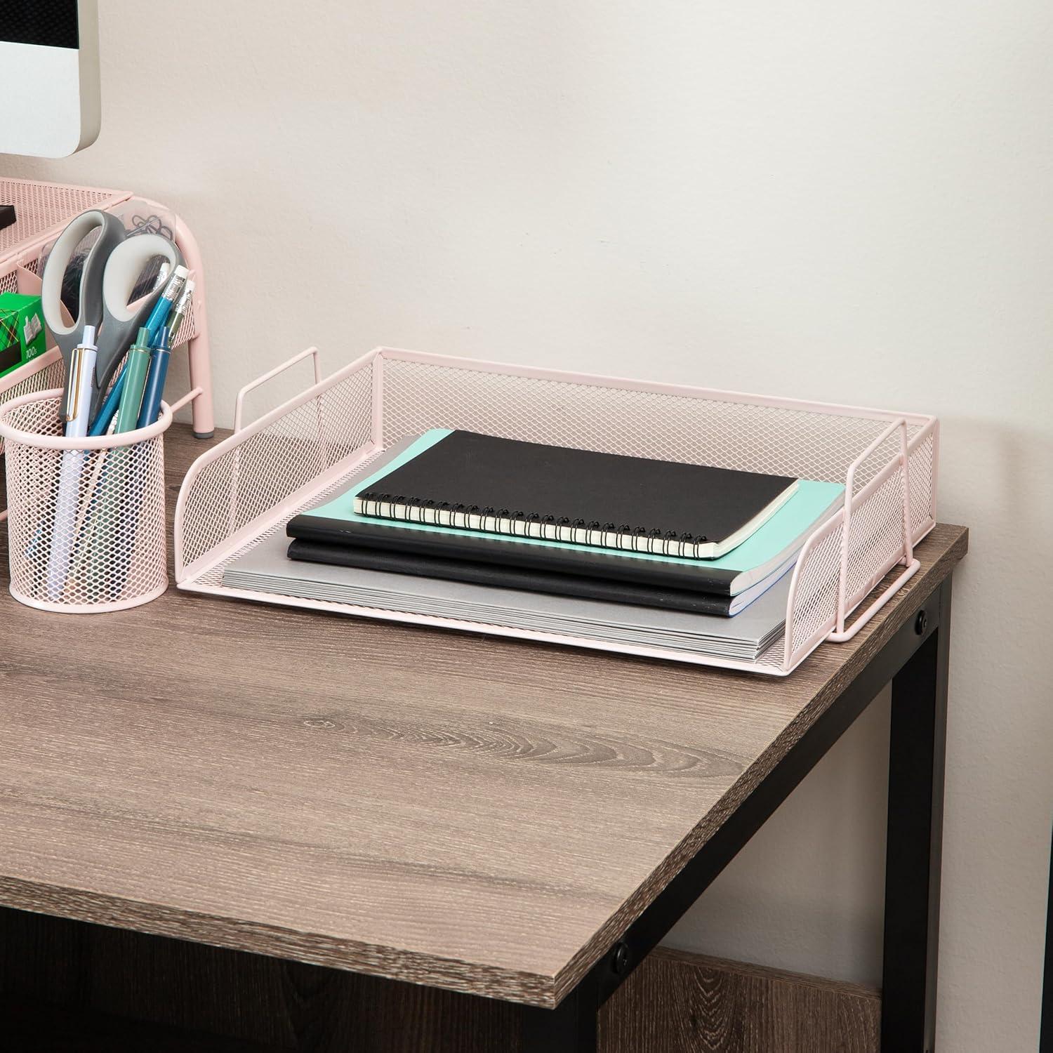 imageMind Reader Stackable Paper Tray Desktop Organizer File Storage Office Metal Mesh 4 Pcs PinkPink