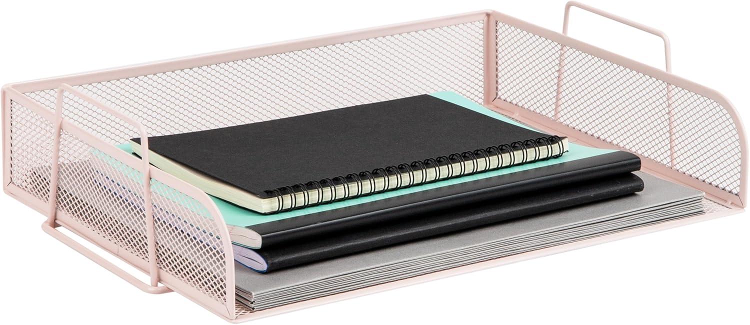 imageMind Reader Stackable Paper Tray Desktop Organizer File Storage Office Metal Mesh 4 Pcs PinkPink