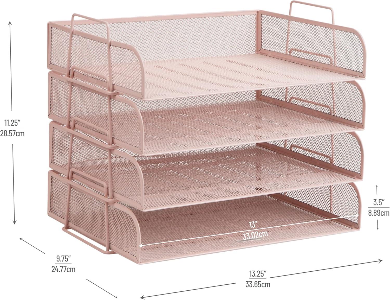 imageMind Reader Stackable Paper Tray Desktop Organizer File Storage Office Metal Mesh 4 Pcs PinkPink