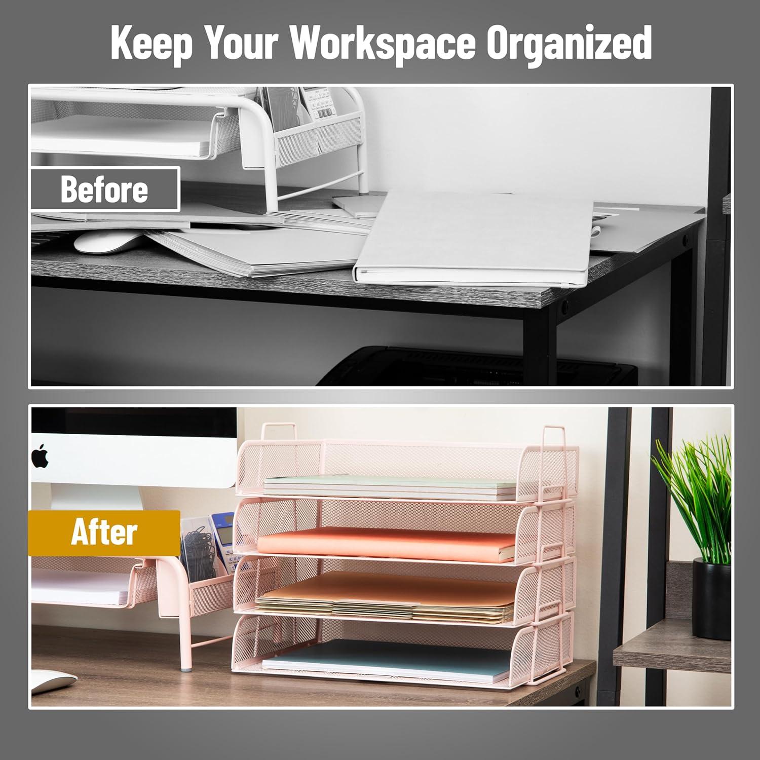 imageMind Reader Stackable Paper Tray Desktop Organizer File Storage Office Metal Mesh 4 Pcs PinkPink
