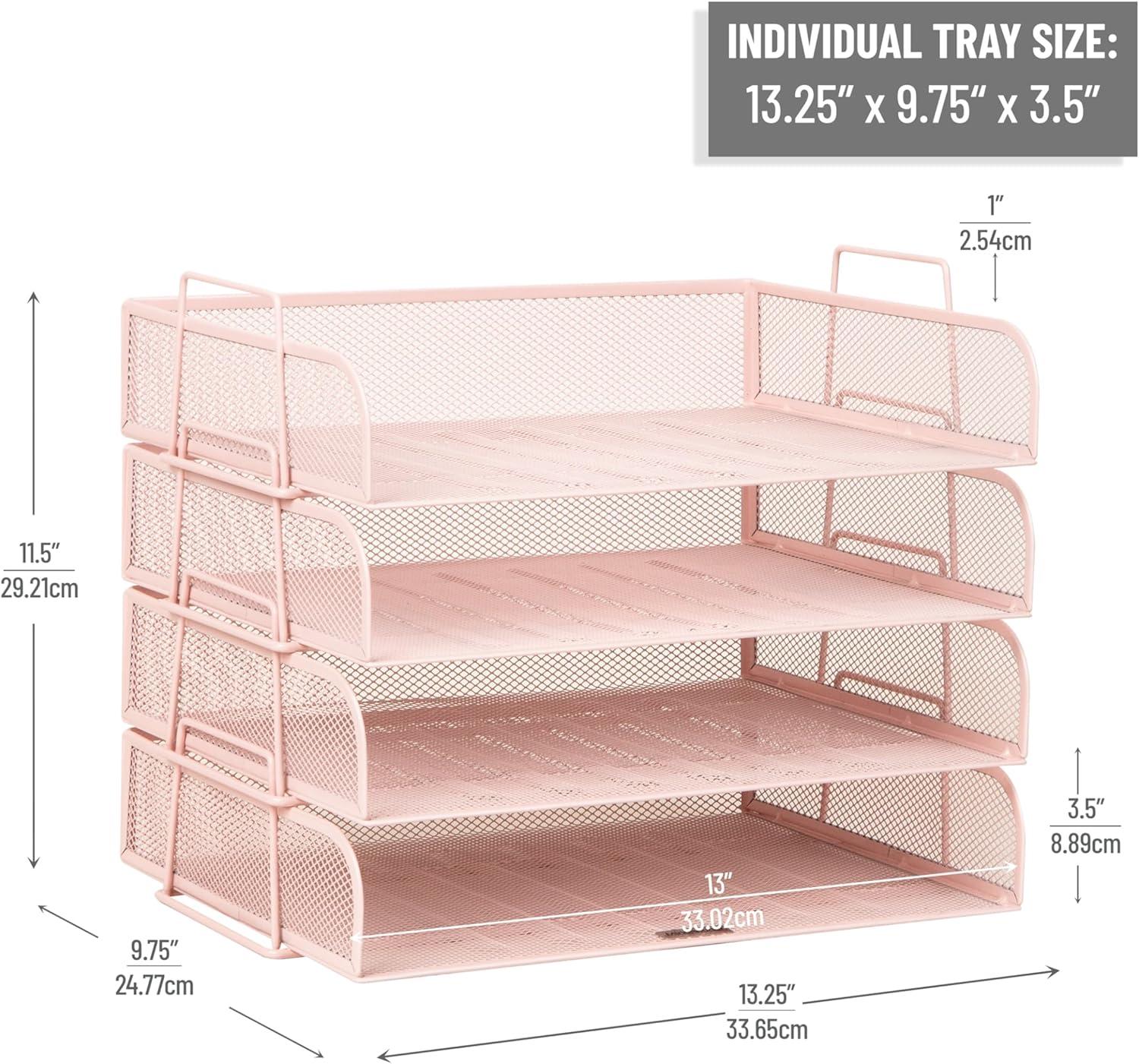 imageMind Reader Stackable Paper Tray Desktop Organizer File Storage Office Metal Mesh 4 Pcs PinkPink