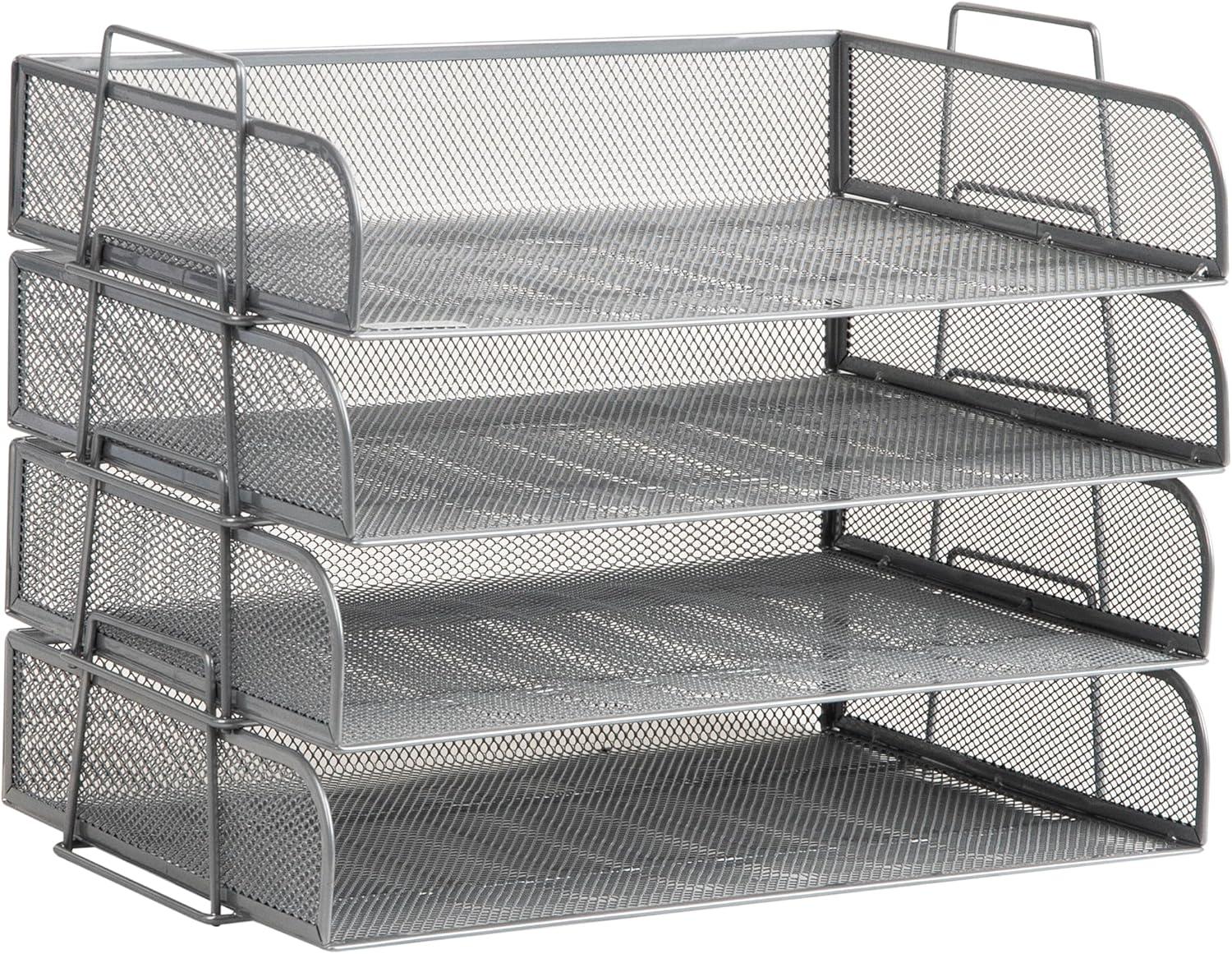 imageMind Reader Stackable Paper Tray Desktop Organizer File Storage Office Metal Mesh 4 Pcs PinkSilver