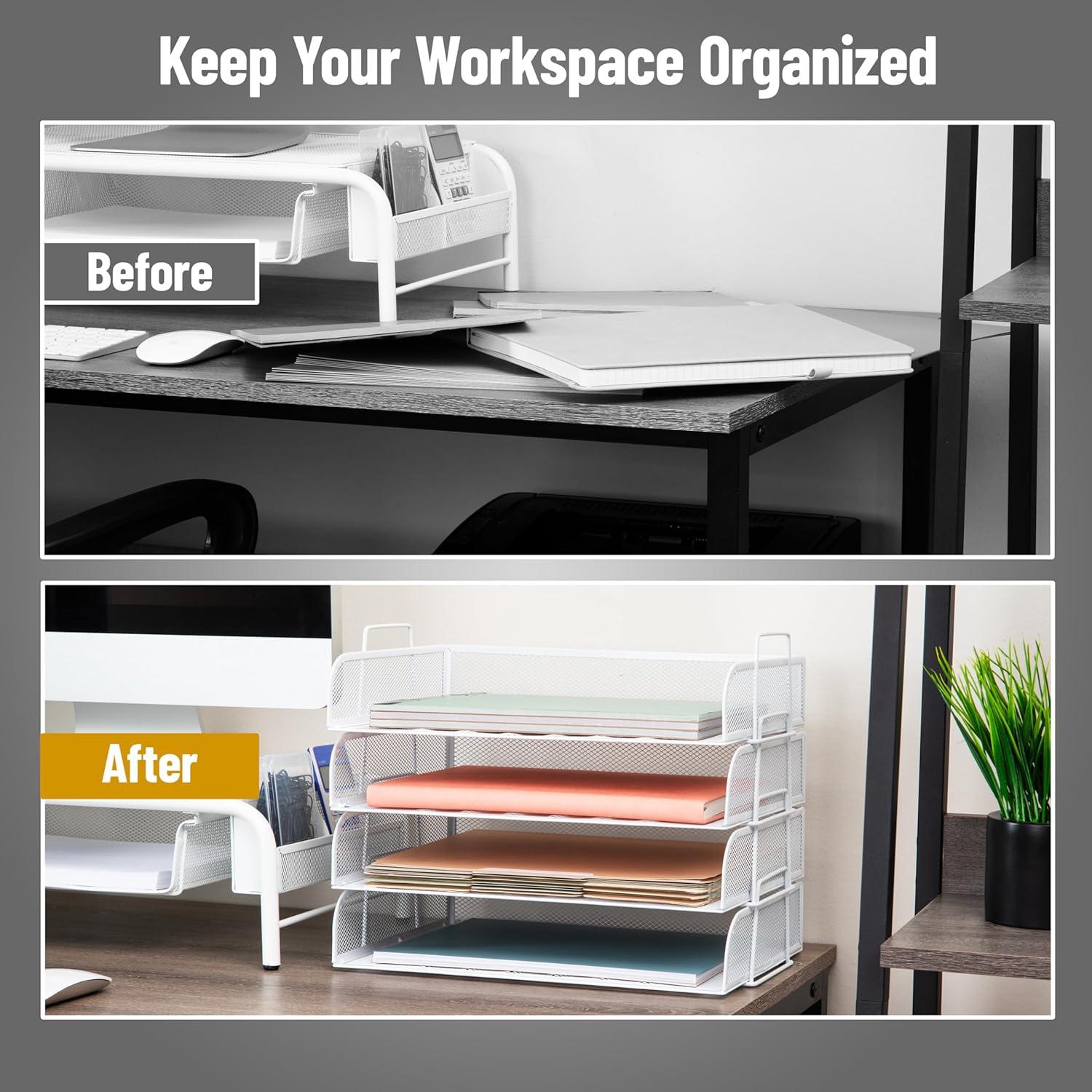 imageMind Reader Stackable Paper Tray Desktop Organizer File Storage Office Metal Mesh 4 Pcs PinkWhite