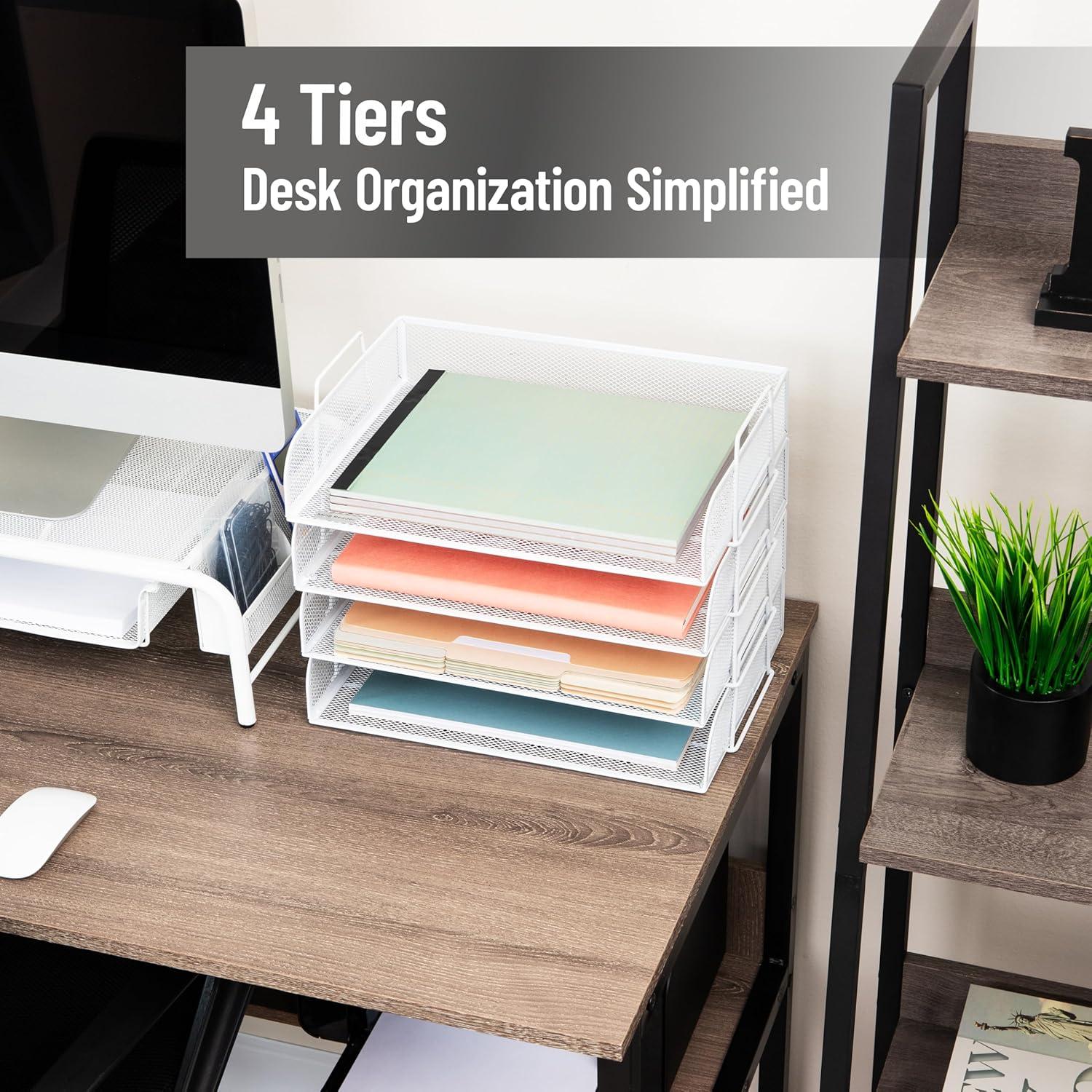 imageMind Reader Stackable Paper Tray Desktop Organizer File Storage Office Metal Mesh 4 Pcs PinkWhite