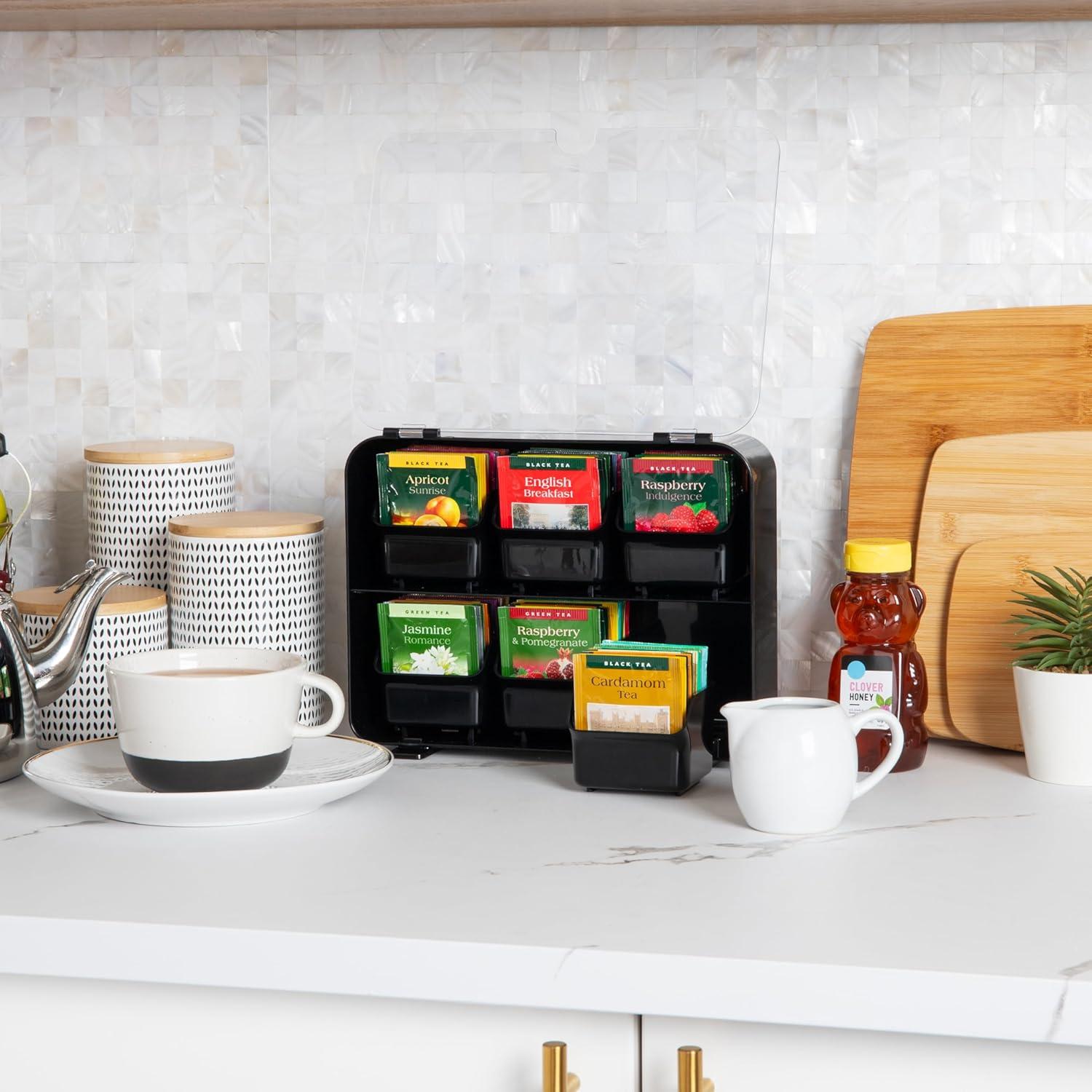 imageMind Reader Tea Bag Organizer Tea Station Organizer Countertop Wall Mountable Acrylic 105 L x 325 W x 8 H Black