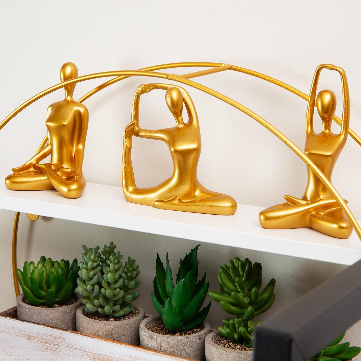 imageMind Reader Yoga Figurine Set Meditation Statues for Home Office or Studio Decor Elegant Mindful Gift Resin 275 L x 225 W x 475 H Set of 3 Gold