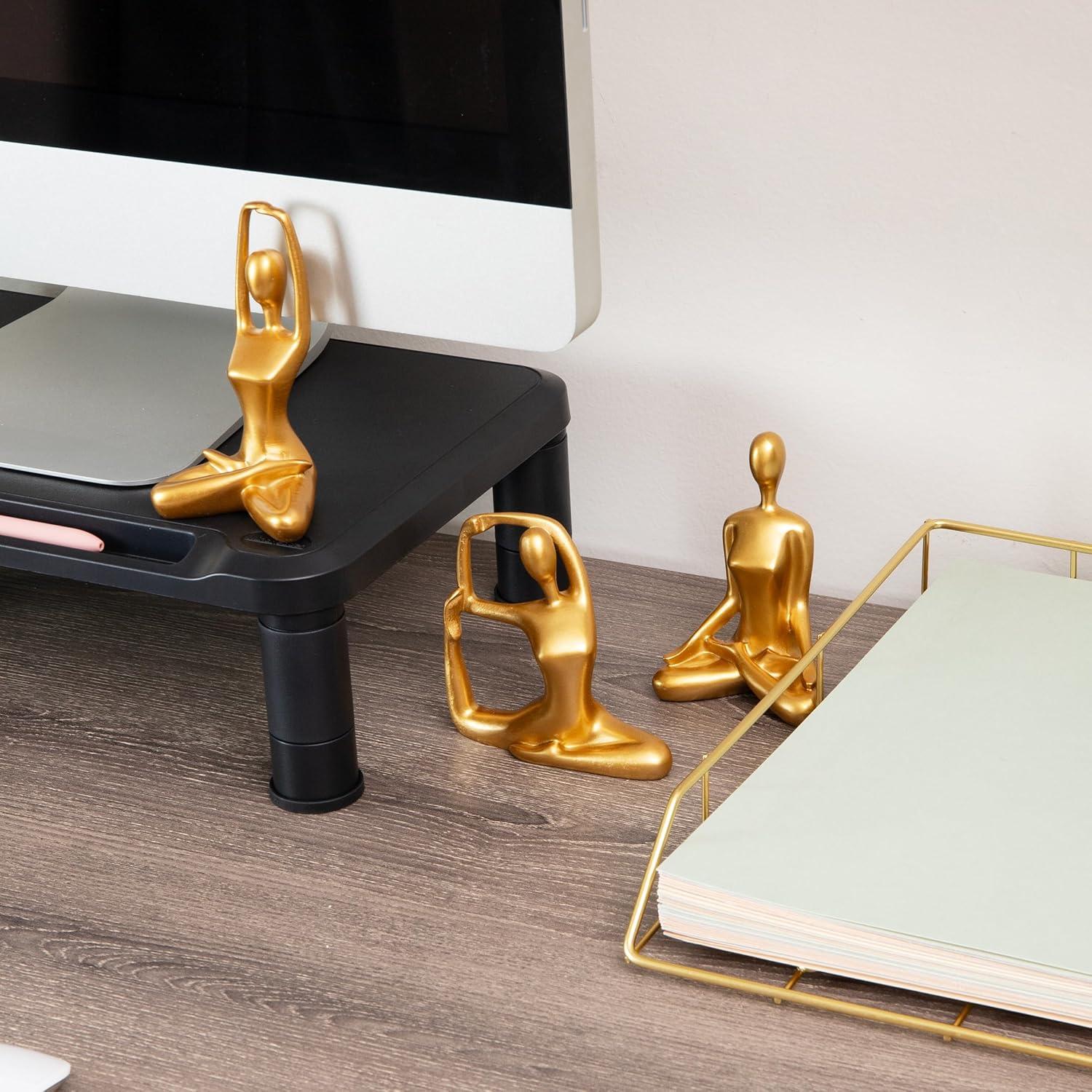 imageMind Reader Yoga Figurine Set Meditation Statues for Home Office or Studio Decor Elegant Mindful Gift Resin 275 L x 225 W x 475 H Set of 3 Gold