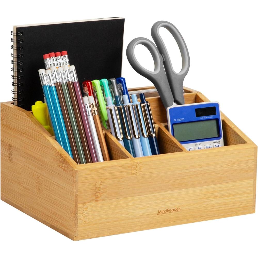 imageMind Reader 3Tier Mail Sorter Desktop Organizer Mail Organizer Modern Office Bamboo 675L x 4W x 425H Brown7compartment Organizer