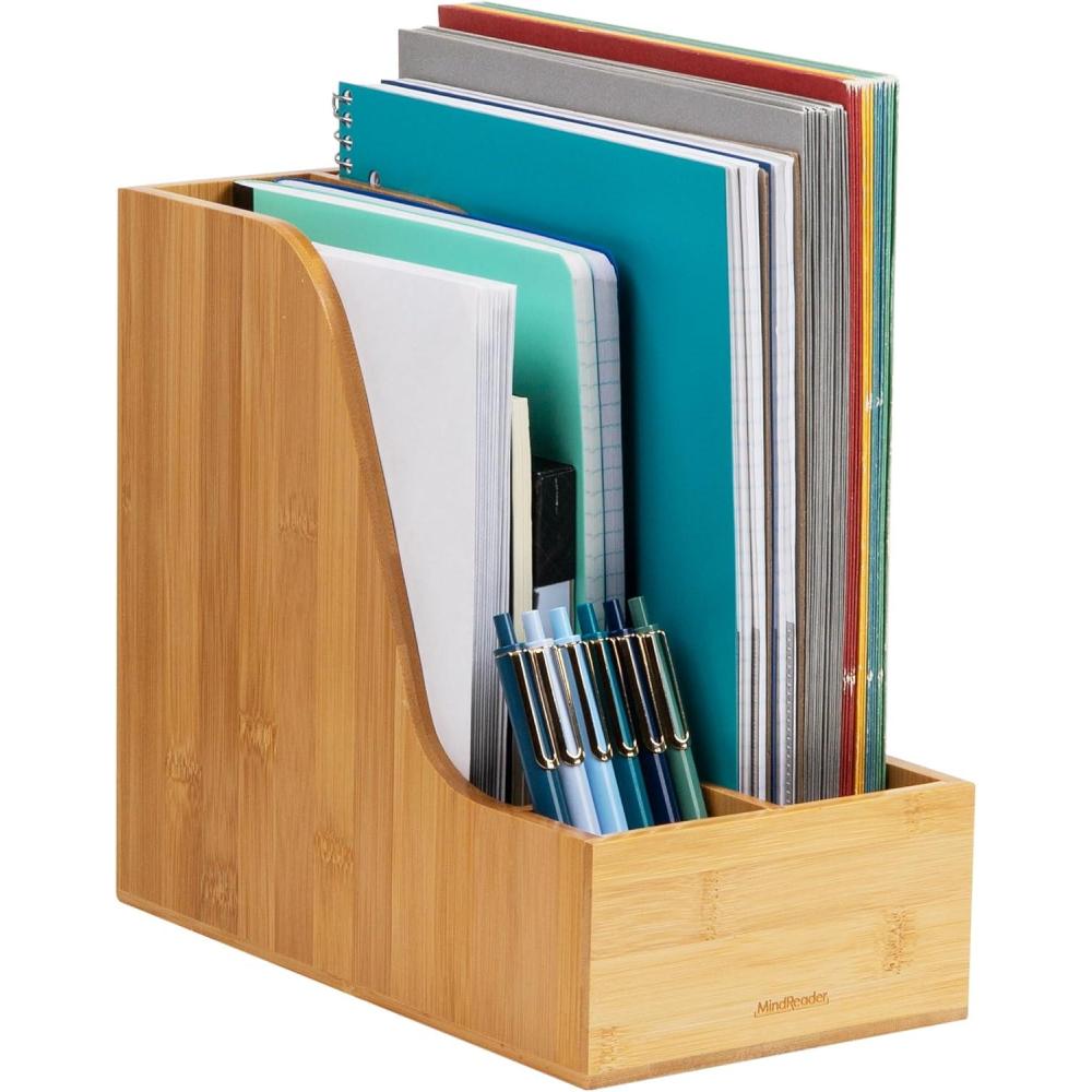 imageMind Reader 3Tier Mail Sorter Desktop Organizer Mail Organizer Modern Office Bamboo 675L x 4W x 425H BrownVertical File Storage