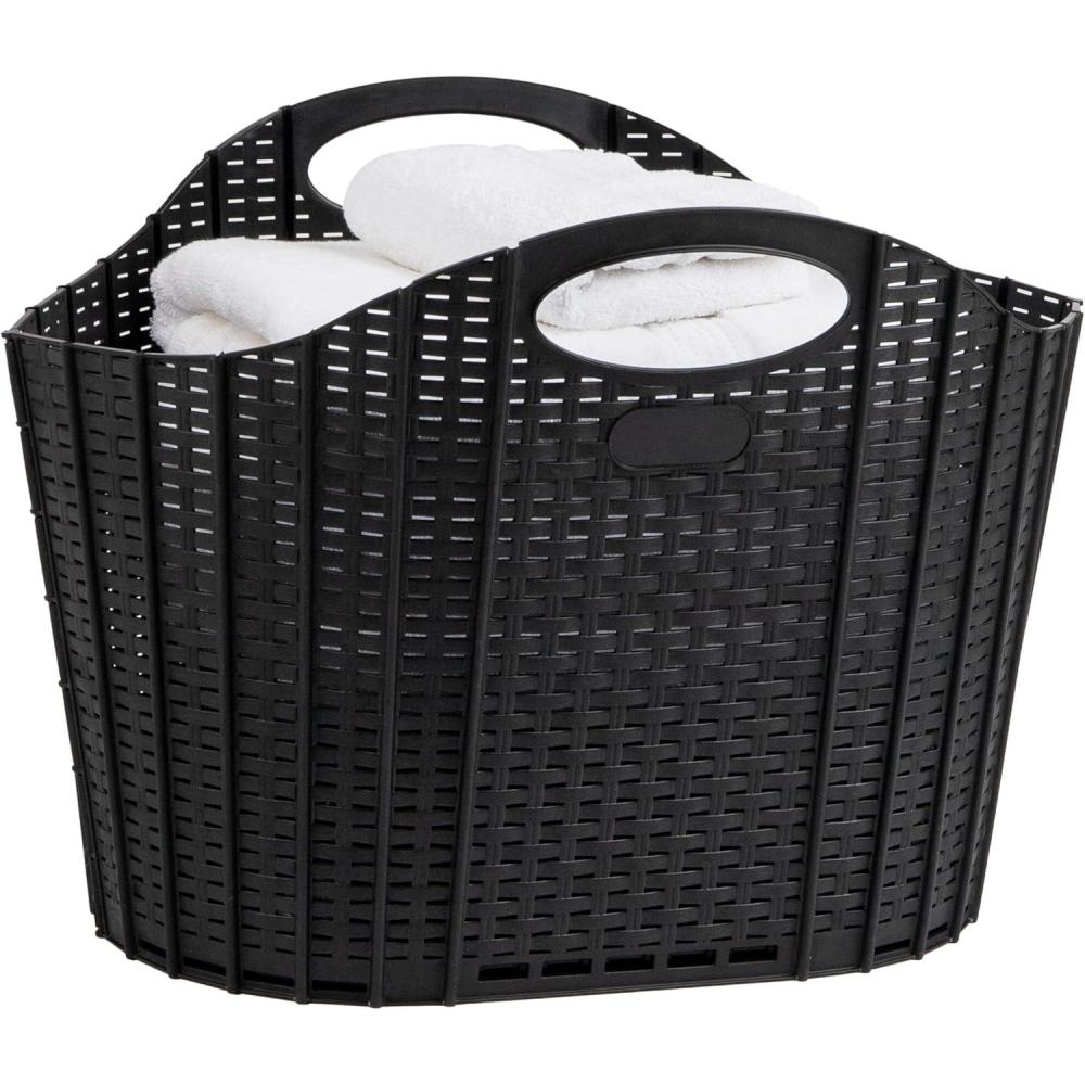 imageMind Reader 40L Collapsible Laundry Hamper Clothes Basket Premium Wicker Design Plastic 215L x 15W x 1525H Black