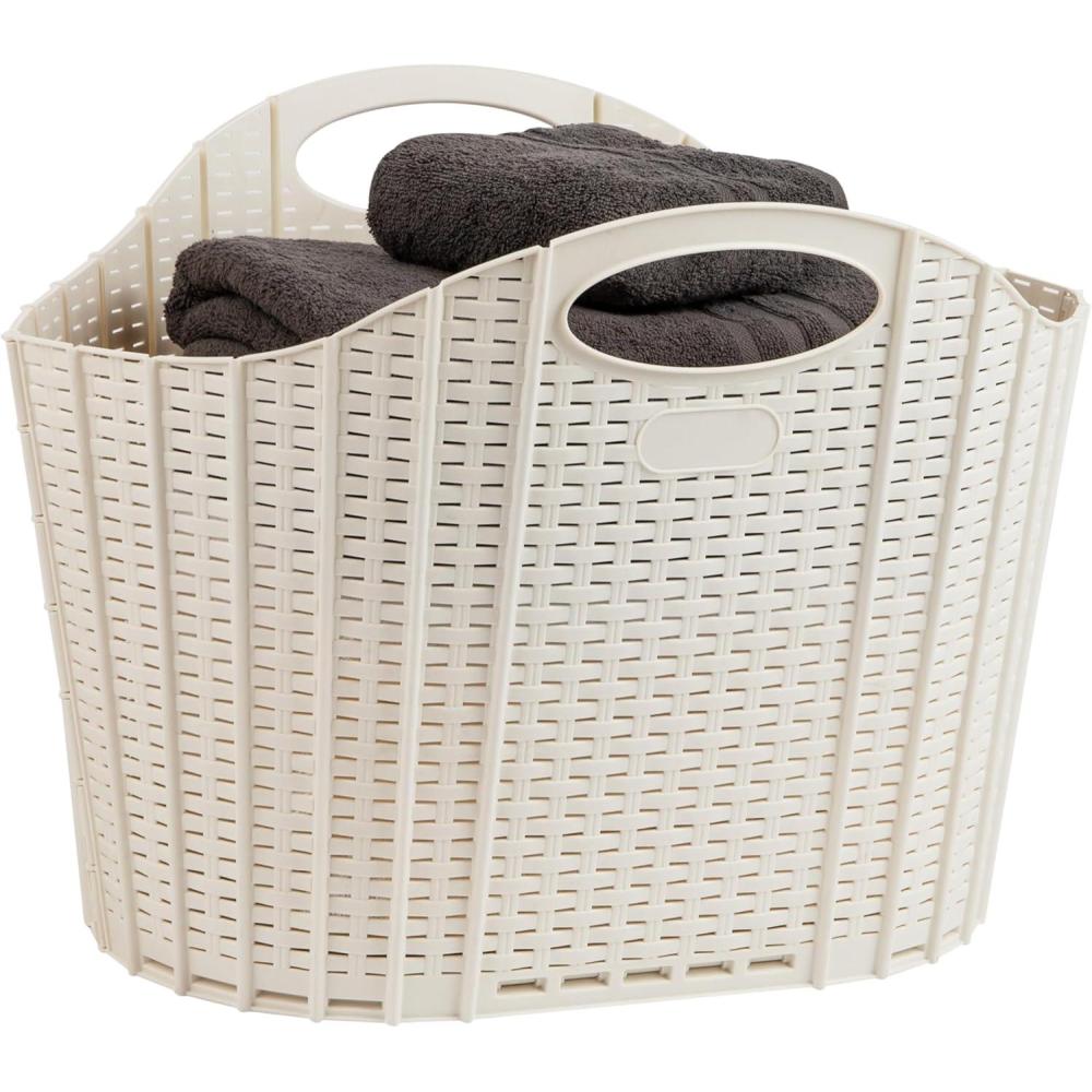 imageMind Reader 40L Collapsible Laundry Hamper Clothes Basket Premium Wicker Design Plastic 215L x 15W x 1525H Ivory