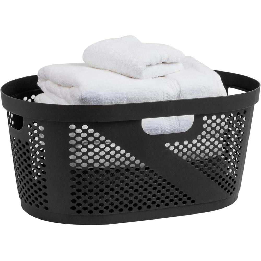 imageMind Reader 40L Laundry Basket Clothes Hamper Premium Wicker Design Plastic 23L x 145W x 105H Black