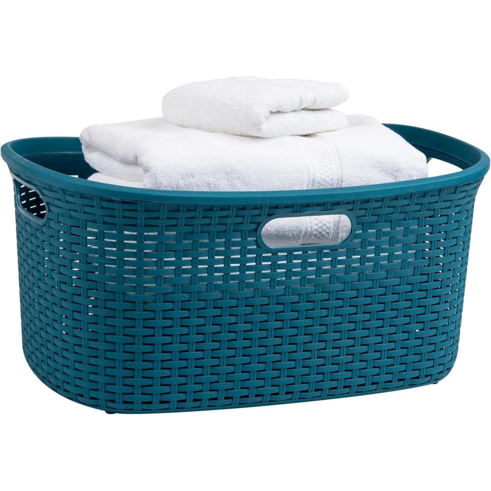 imageMind Reader 40L Laundry Basket Clothes Hamper Wicker Design Plastic 23L x 145W x 11H Blue
