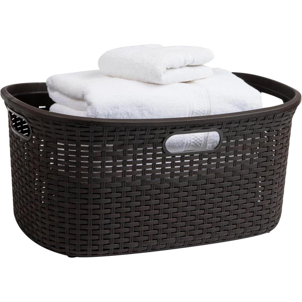 imageMind Reader 40L Laundry Basket Clothes Hamper Wicker Design Plastic 23L x 145W x 11H Brown
