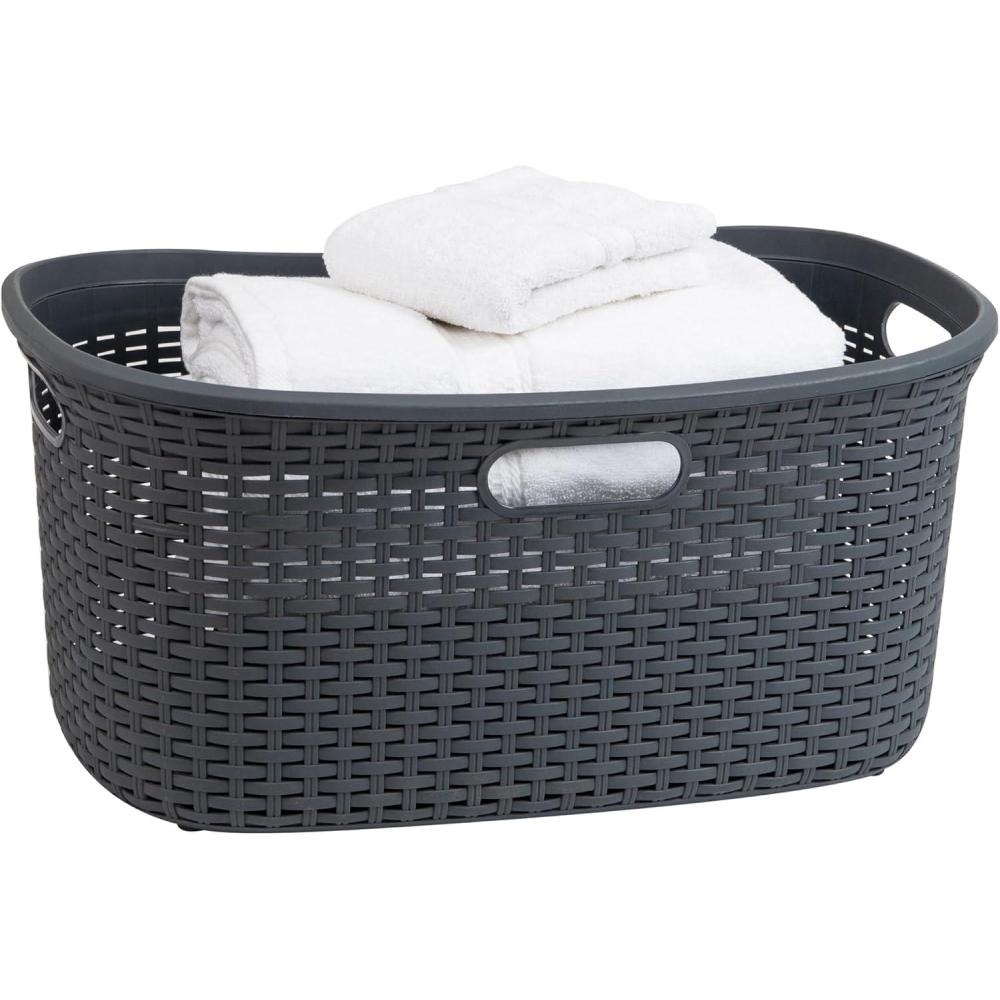 imageMind Reader 40L Laundry Basket Clothes Hamper Wicker Design Plastic 23L x 145W x 11H Gray