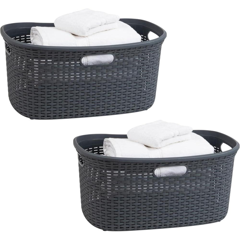 imageMind Reader 40L Laundry Basket Clothes Hamper Wicker Design Plastic 23L x 145W x 11H Set of 2 Gray