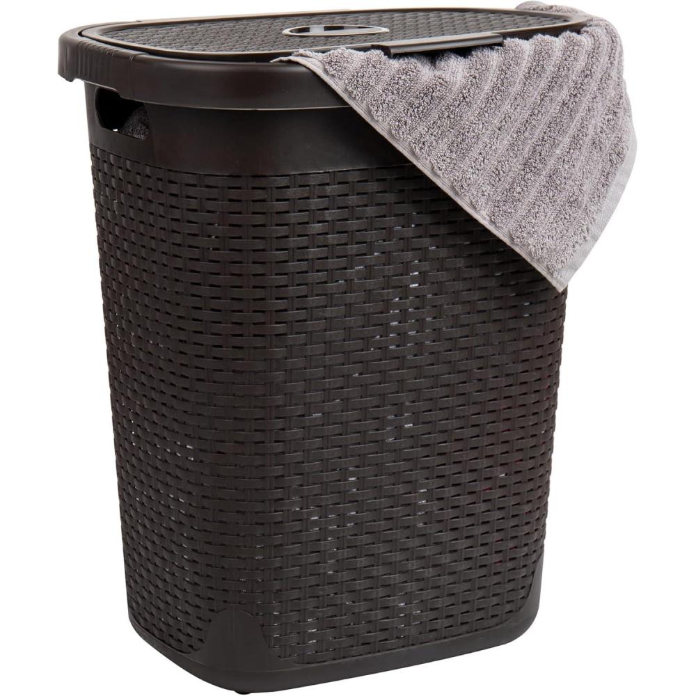 imageMind Reader 50L Slim Laundry Hamper Clothes Basket Lid Wicker Design Plastic 1765L x 1375W x 21H BlueBrown