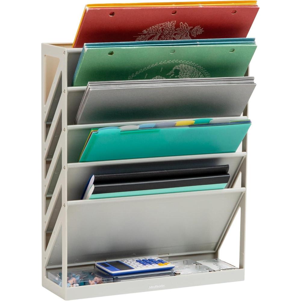 imageMind Reader 5Tier Vertical File Storage Desktop Organizer Wall Mount Office Plastic 13L x 425W x 16H GrayBeige