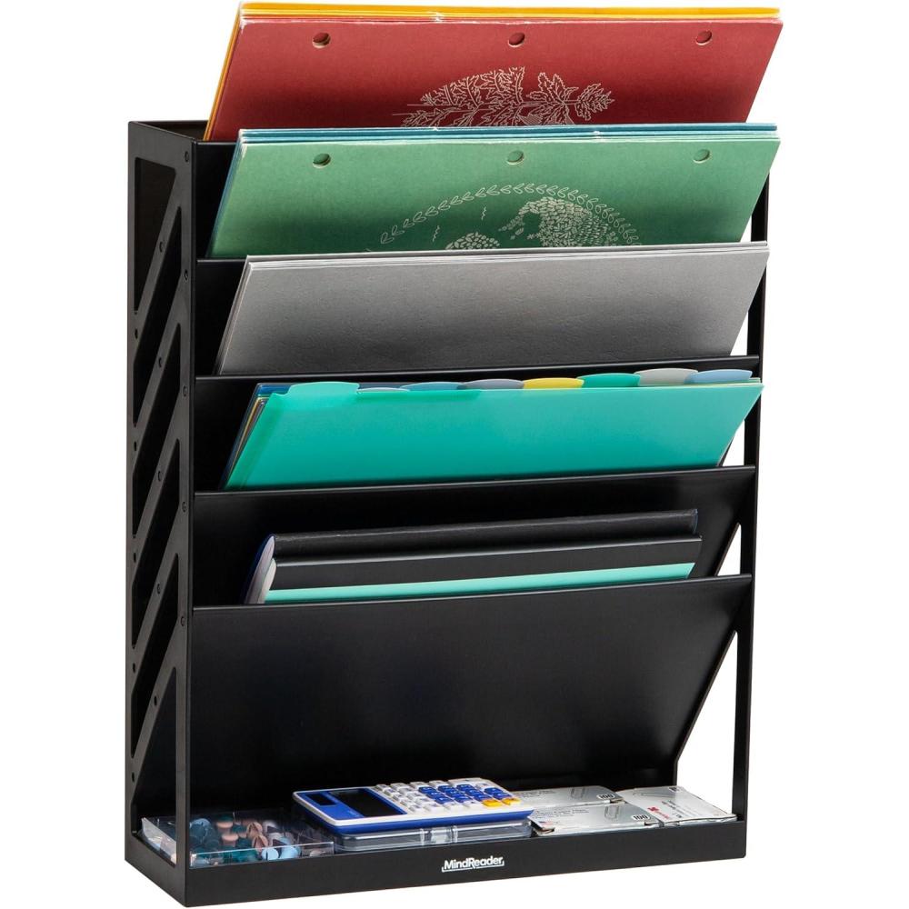 imageMind Reader 5Tier Vertical File Storage Desktop Organizer Wall Mount Office Plastic 13L x 425W x 16H GrayBlack
