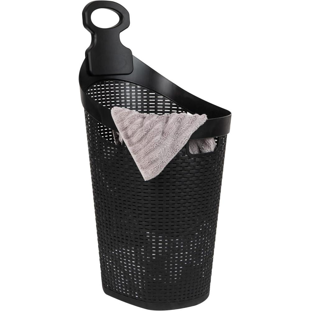 imageMind Reader 60L Rolling Laundry Hamper Clothes Basket Wheels Wicker Design Plastic 195L x 1475W x 35H Black