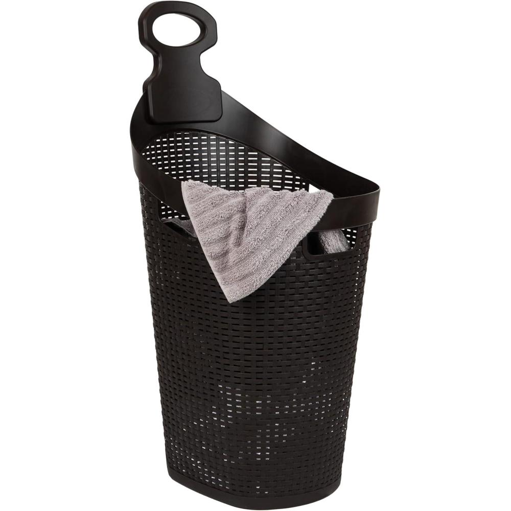 imageMind Reader 60L Rolling Laundry Hamper Clothes Basket Wheels Wicker Design Plastic 195L x 1475W x 35H Brown
