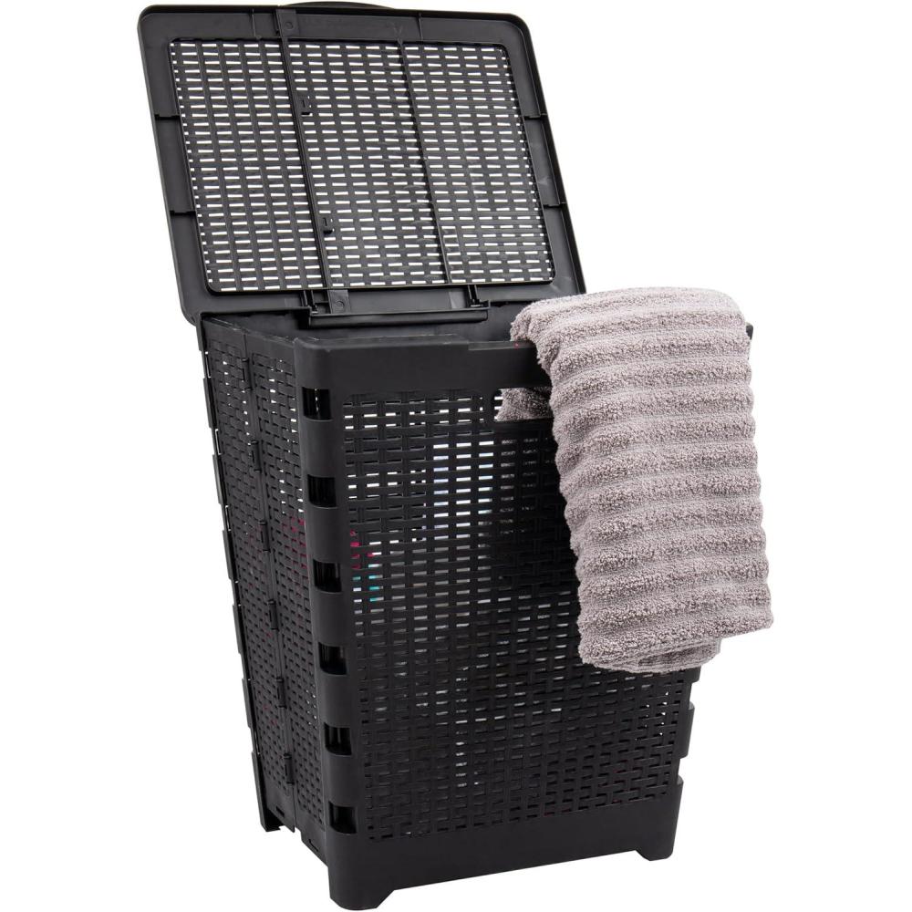 imageMind Reader 61L Foldable Laundry Hamper Clothes Basket Lid Wicker Design Plastic 18L x 145W x 2125H BlackBlack