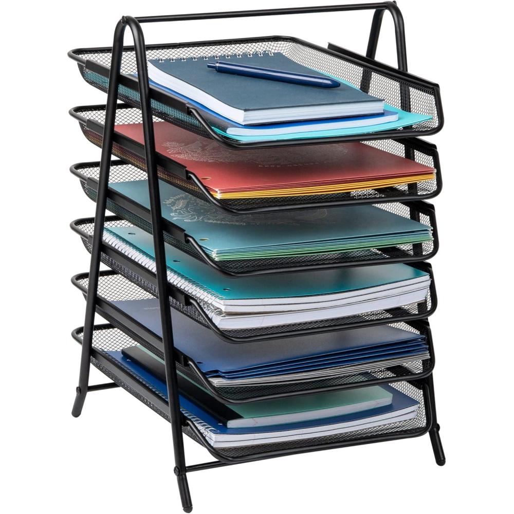 imageMind Reader 6Tier Paper Tray Desktop Organizer File Storage Office Metal Mesh 1175 L x 1375 W x 18 H Black6 Tier