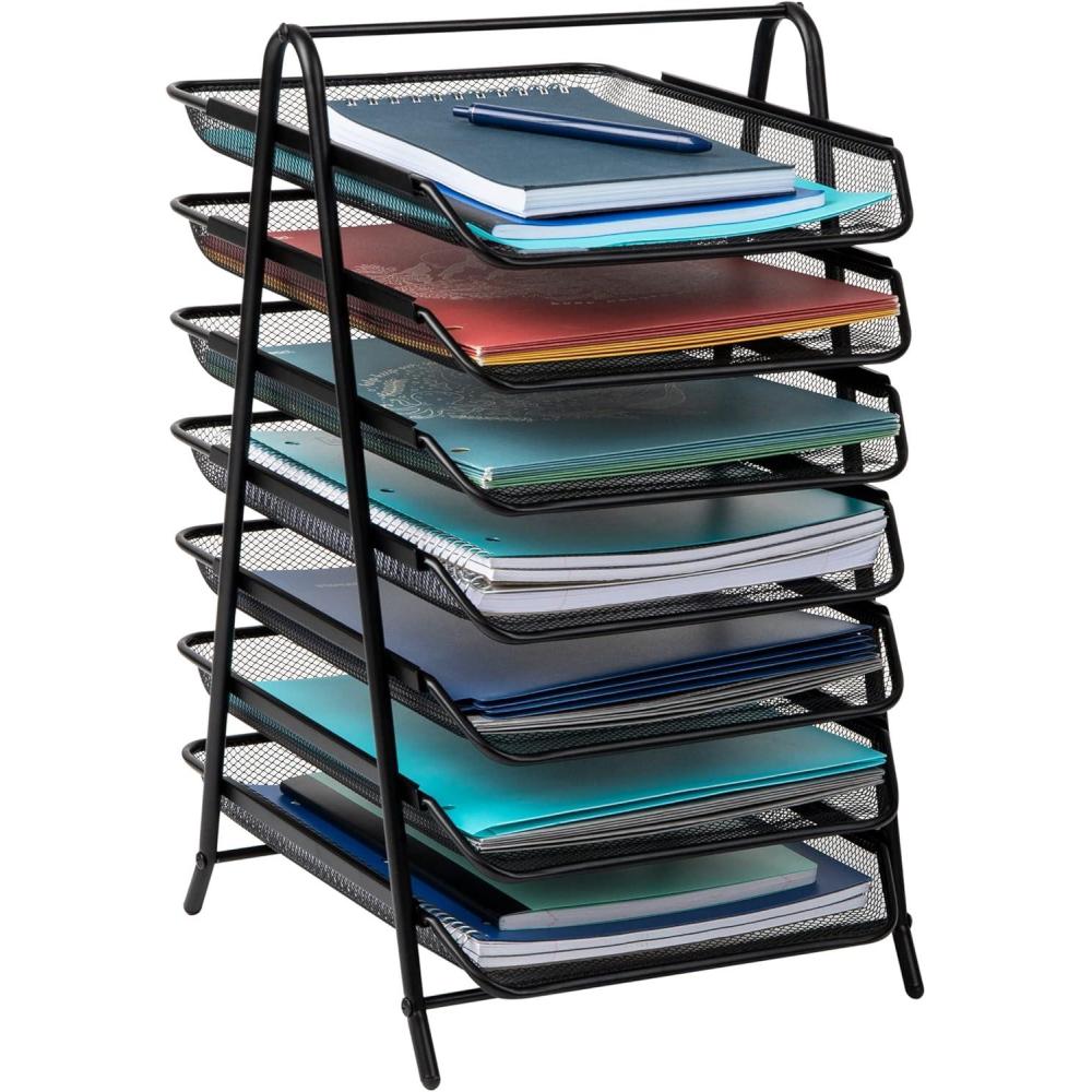 imageMind Reader 6Tier Paper Tray Desktop Organizer File Storage Office Metal Mesh 1175 L x 1375 W x 18 H Black7 Tier