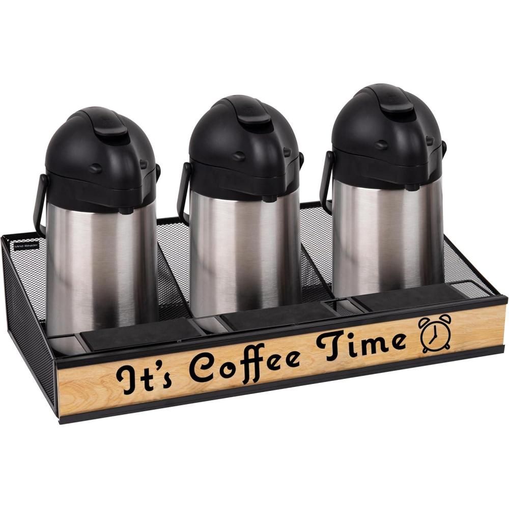 imageMind Reader Airpot Serving Station Coffee Bar Accessories Countertop Organizer Wire Mesh 24L x 12W x 6H Black