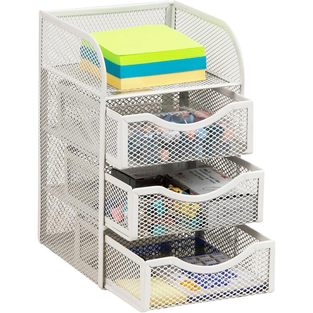 imageMind Reader Desktop Accessory Storage Paper Binder Clip Basket Workspace Office Metal Mesh 475L x 5W x 8H PinkWhite