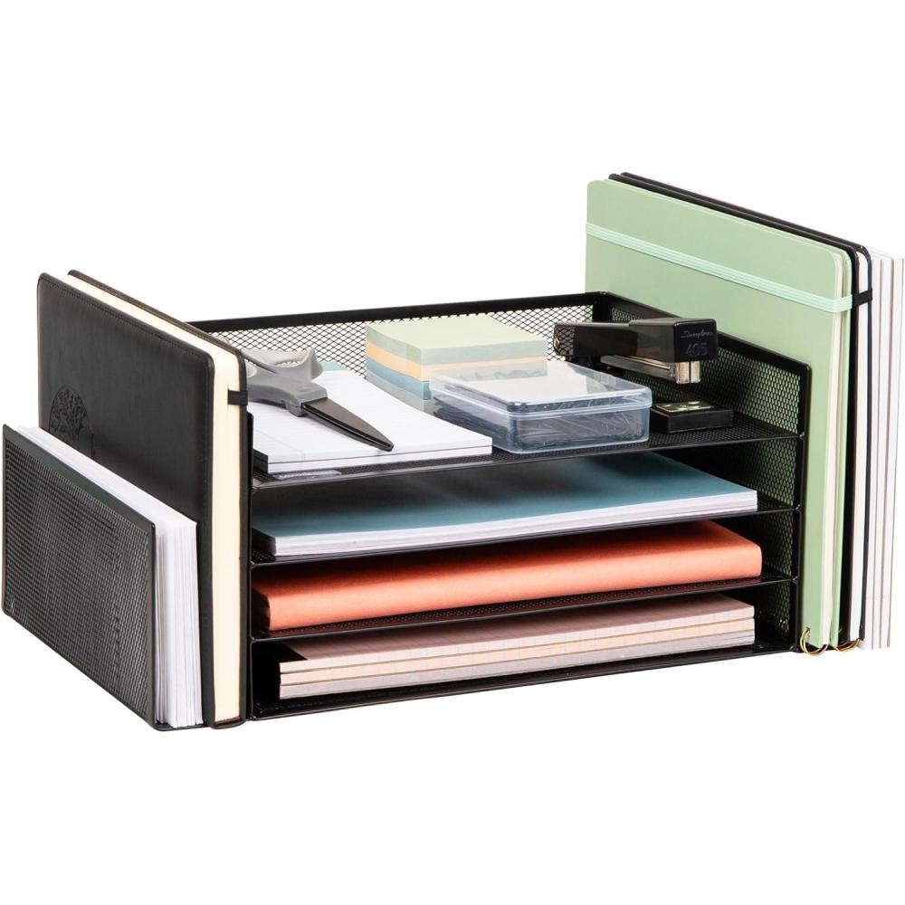 imageMind Reader Desktop Organizer File Storage Paper Tray Workspace Office Metal Mesh 1675L x 915W x 6H WhiteBlack